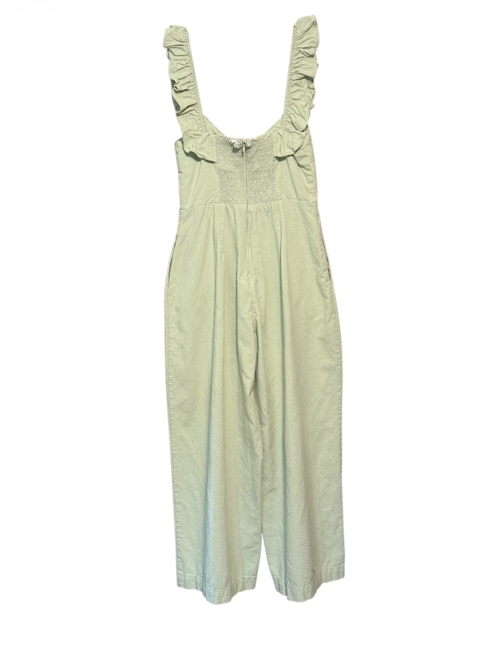 Mable Sage Green Cropped Wide Leg Jumpsuit Ruffle Strap Linen Blend M - Picture 3 of 3